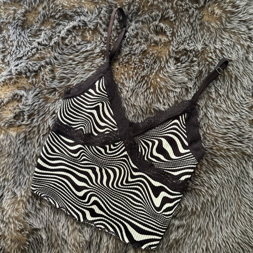 H&M Divided Crop Tank Top, brown and cream zebra print, XS